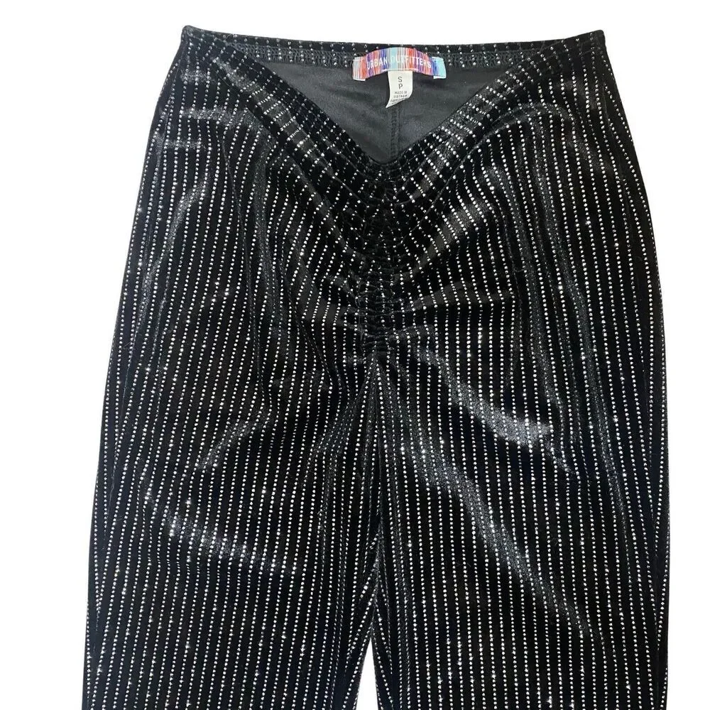 Urban Outfitters Black Sparkle Pull On Flare Pants Womens Size S Diamond V Front